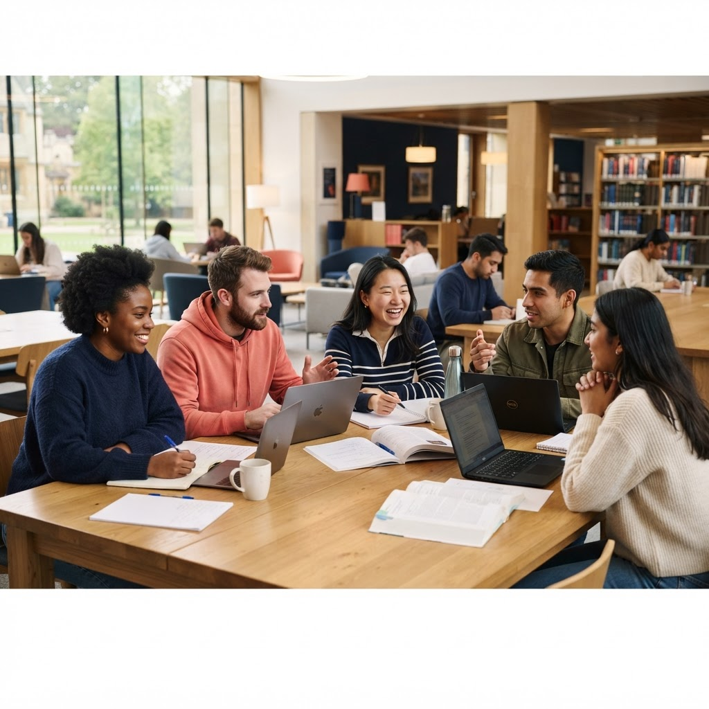 Students studying together on a university campus